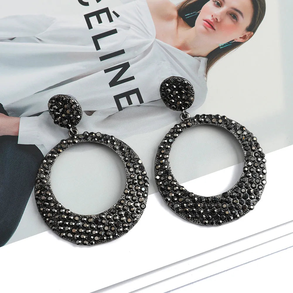 Cartoon style alloy earrings with colour diamond-shaped pendants in European American fashion