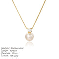 Simple stainless steel necklace with imitation pearl and zircon pendant on box chain