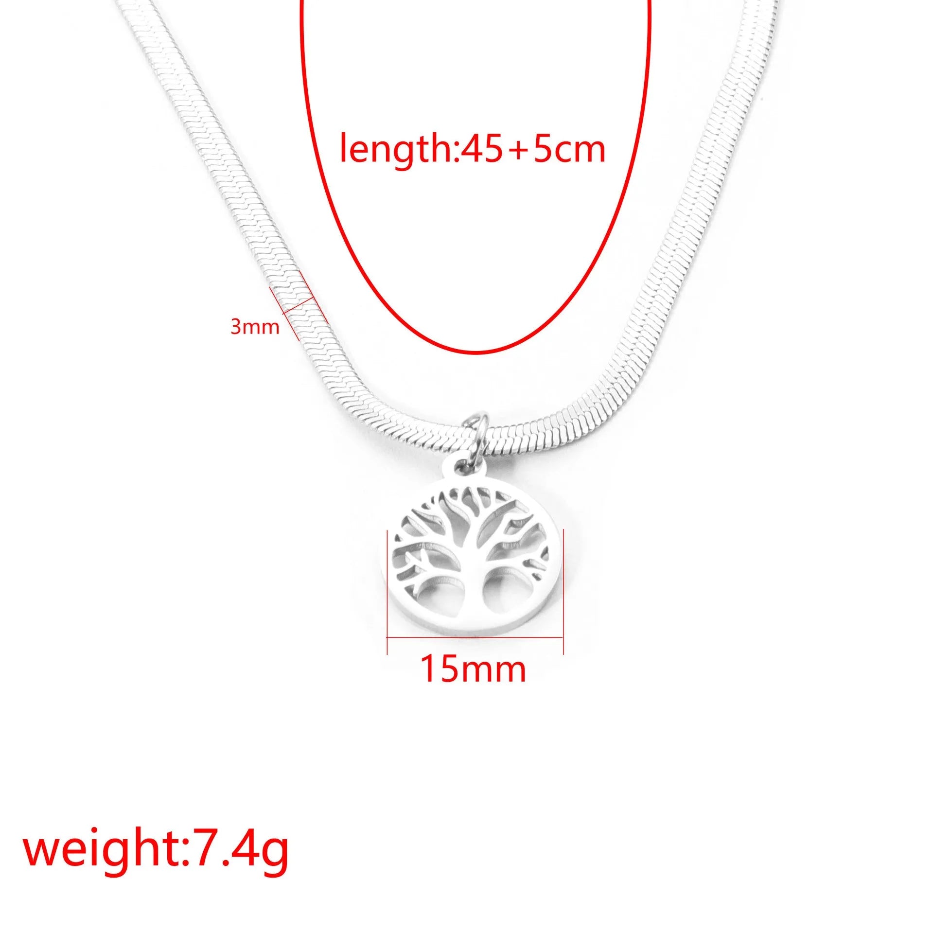 Stainless steel lucky tree clavicle chain necklace with titanium steel pendant on snake bones chain