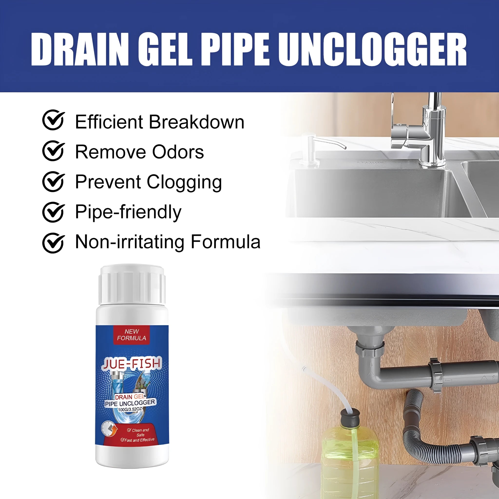 100g pipe dredge agent in 11cm container for kitchen and bathroom sewer maintenance