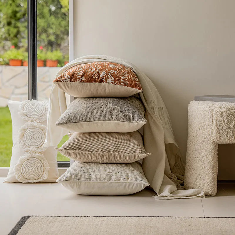 45x45cm solid colour pillow cushion in red coffee colour with artificial line edge pressing