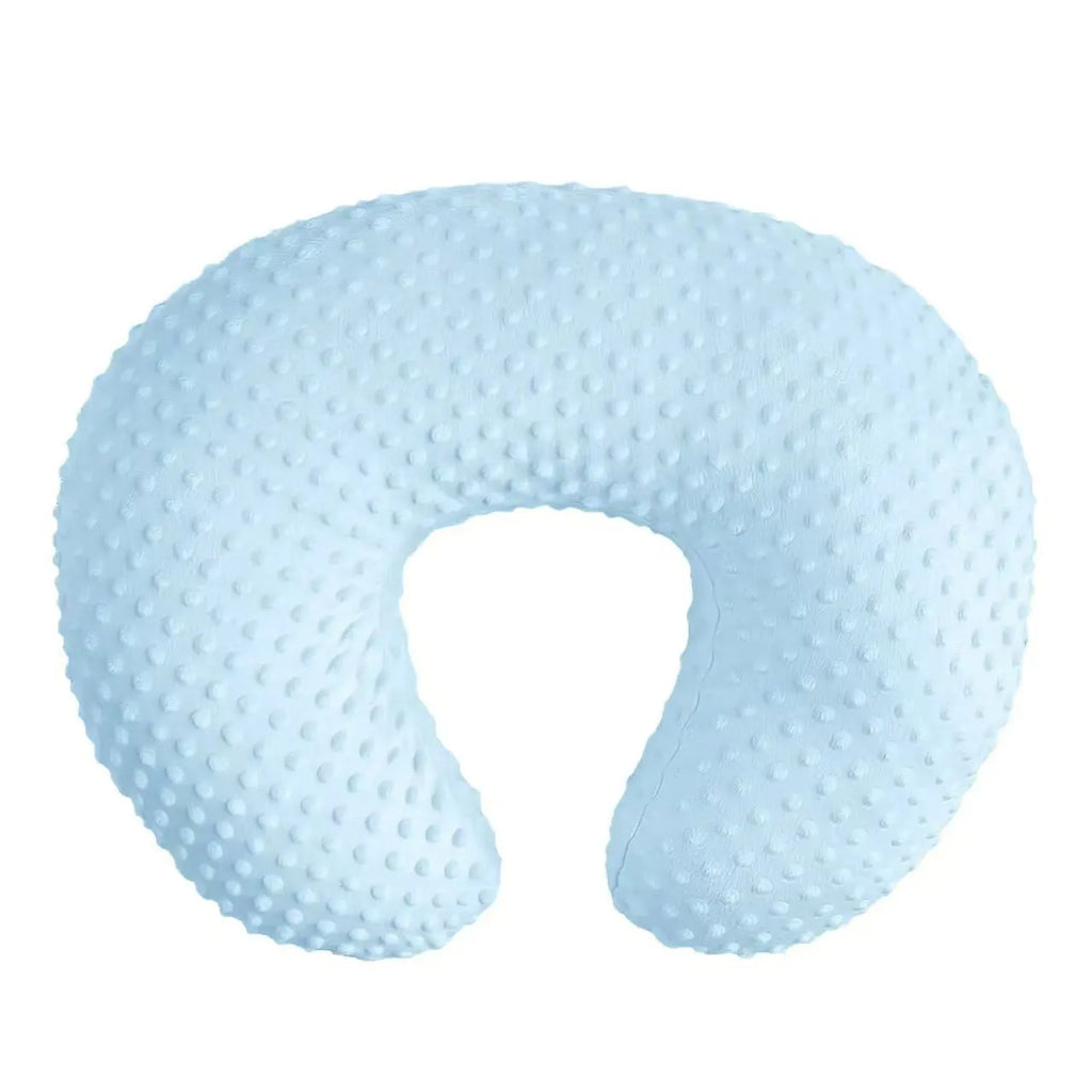 Multifunctional nursing pillow in light blue colour for breastfeeding support and spill prevention.