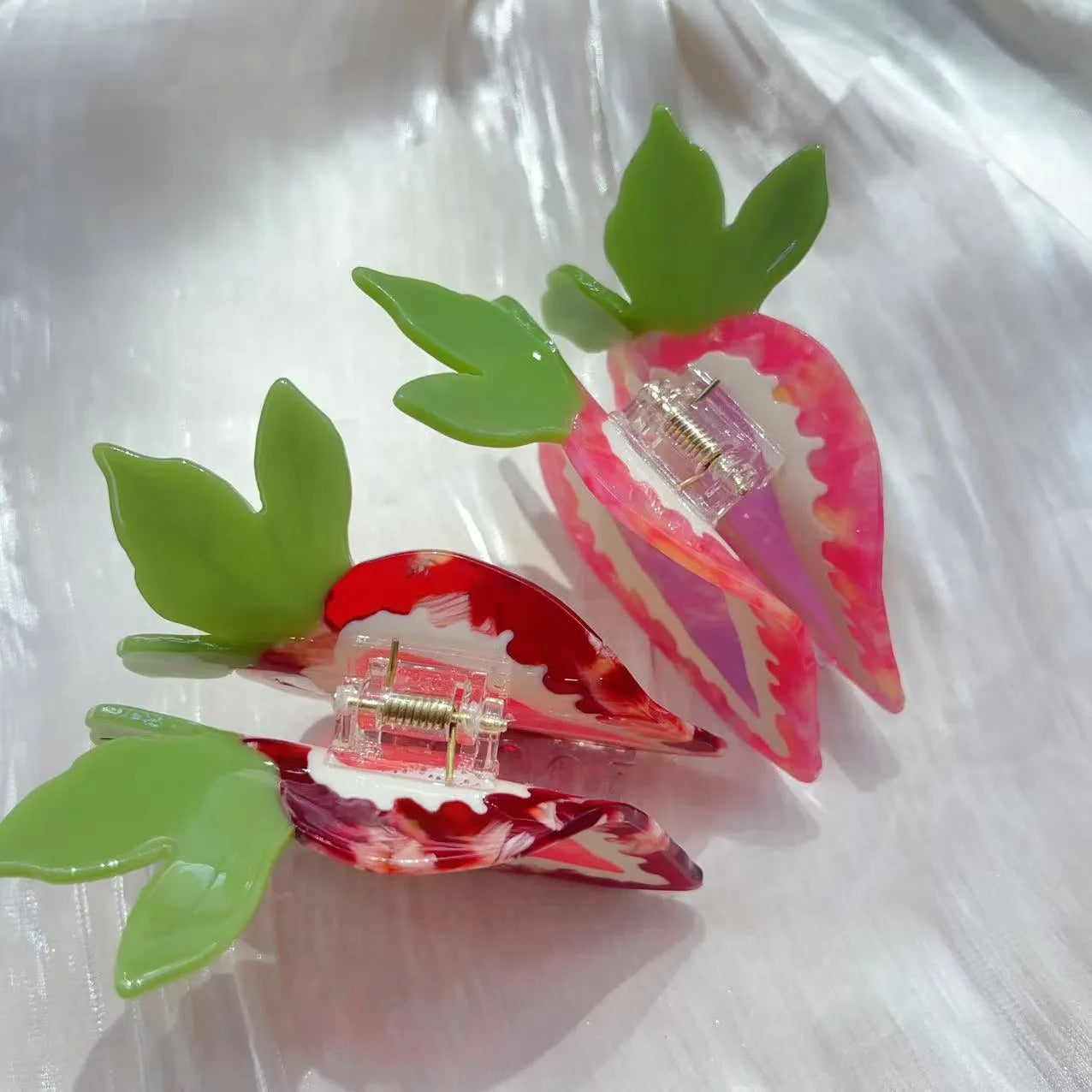Handmade strawberry hairpin for girls in pastoral style with red or pink colour options