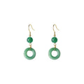 Green jade design peace buckle shaped Chinese style earrings with zinc alloy construction