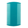Double-edged fine teeth plastic comb for lice and flea removal in white, shown on a blue background.