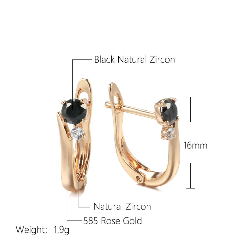 Gold geometric black agate drop earrings with retro design and ear clip fastening