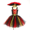 Girls Halloween pirate costume dress with sequin gauze fabric and pirate skirt design