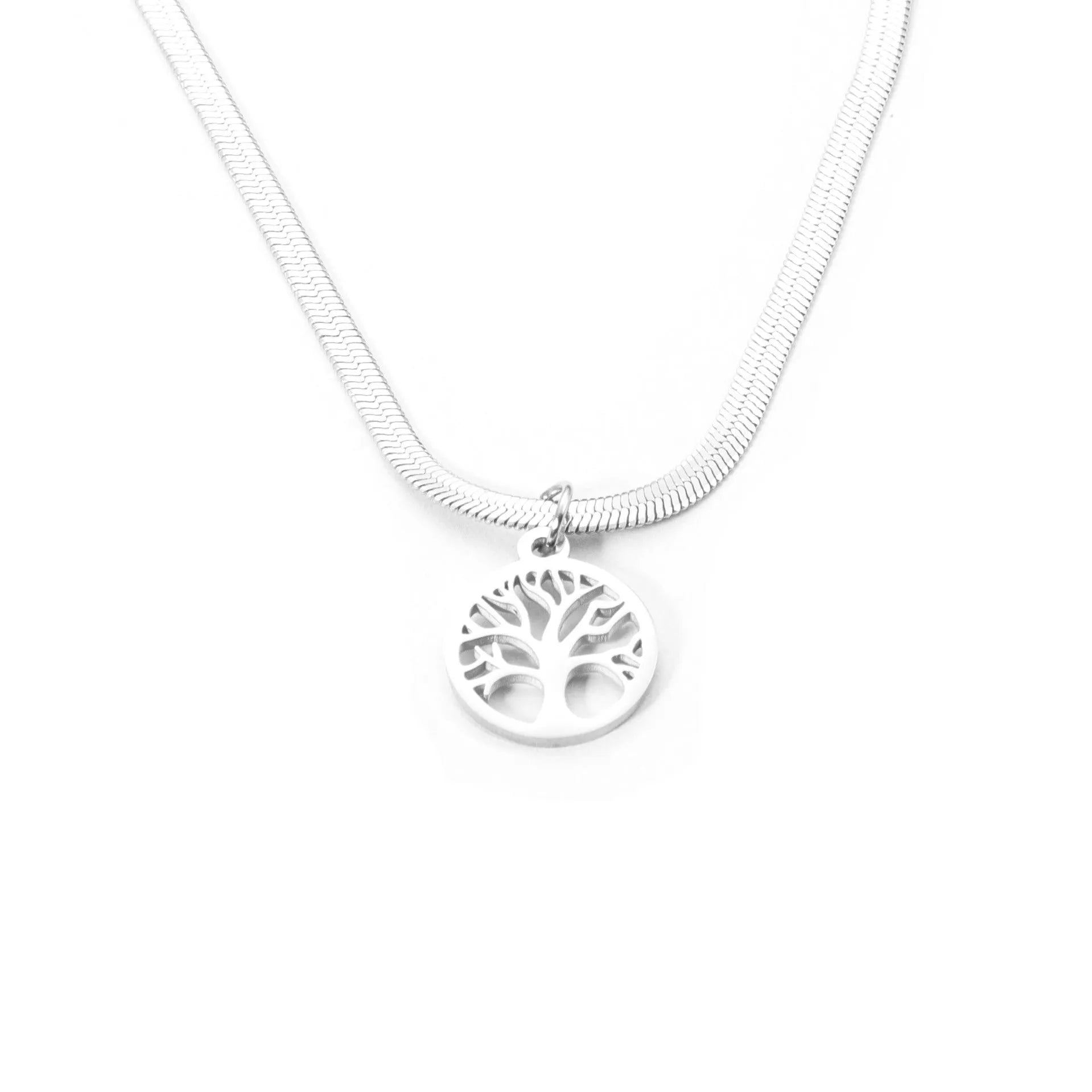 Stainless steel lucky tree clavicle chain necklace with titanium steel pendant on snake bones chain