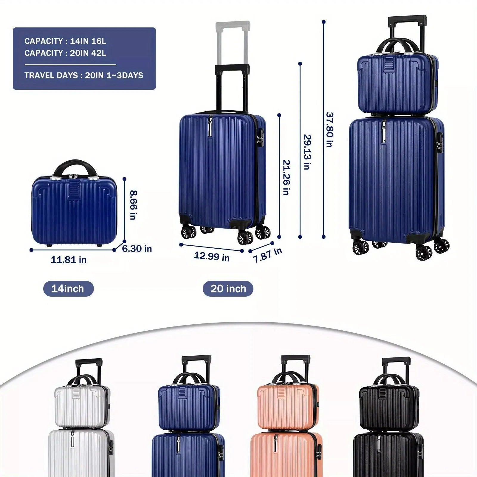 Aluminium alloy travel luggage set with 14-inch and 20-inch trunks and towel