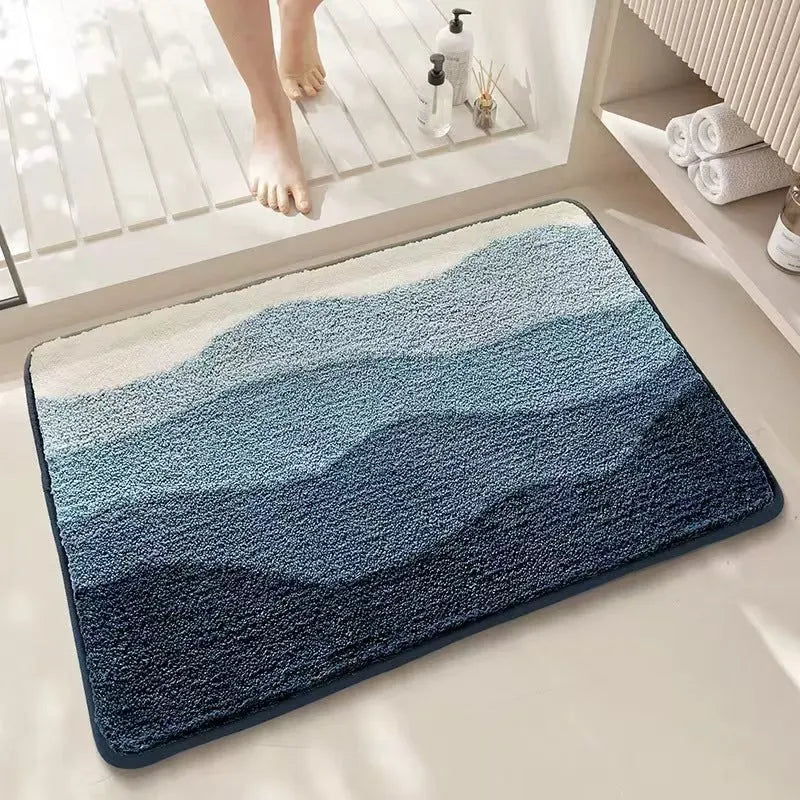 Sky sea rainbow pattern cashmere carpet floor mat with plastic dirt-resistant bottom in square shape