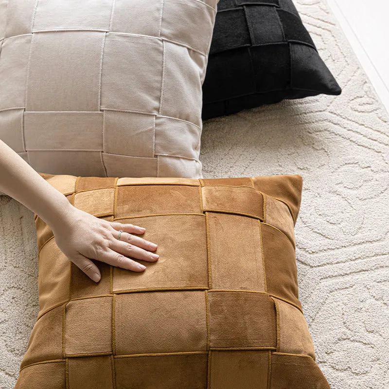 Square chenille woven pillow cushion showing textured fabric in various colour options