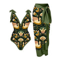 Women's solid colour one-piece swimsuit with spaghetti straps and matching skirt