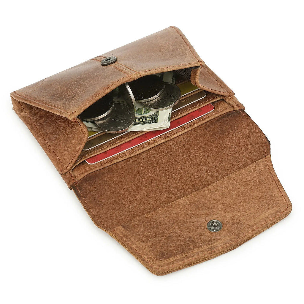 Cowhide coin purse with anti-theft lock in European and American retro style