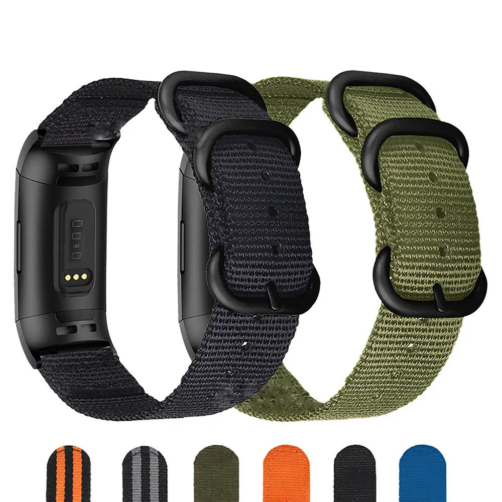 Army Green woven nylon three-ring buckle replacement strap for Fitbit Charge fitness tracker