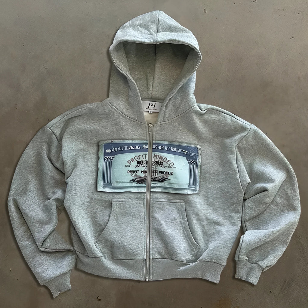 Men's and women's loose fit hoodie jacket with zipper pockets in letter pattern design