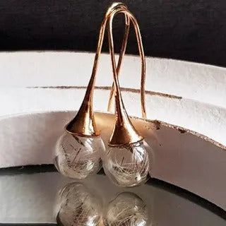 Transparent glass ball earrings with dandelion seed crystal decoration and French hooks