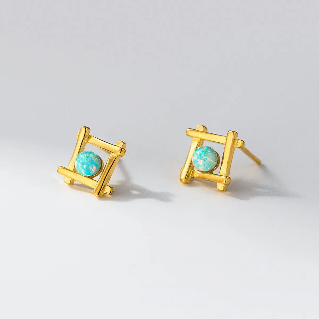 Geometric cross quadrangle stud earrings in 925 silver with silver or gold finish