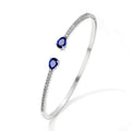 Copper fashion bracelet with multi-zircon inlay decoration, shown in white and blue colour options.