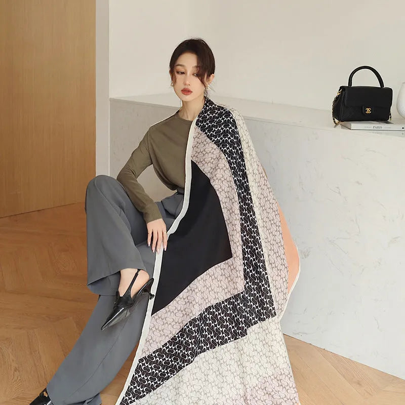 Polyester women's printed shawl scarf with vintage patterns measuring 180 x 90 cm