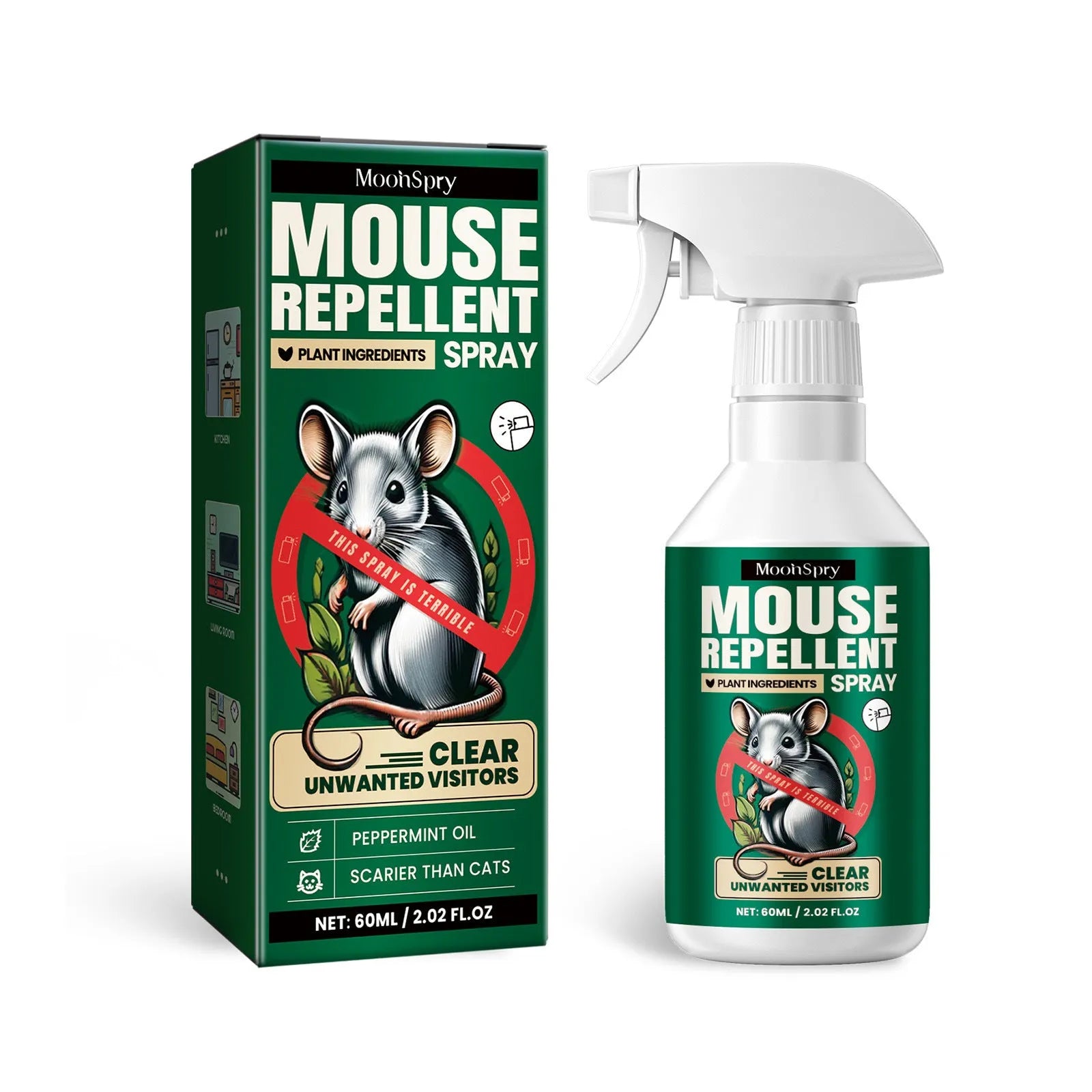 60ml rat repellent spray bottle with natural oil formulation for home and vehicle use