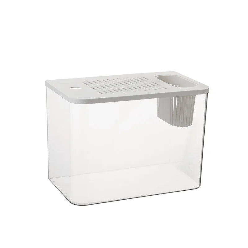 Medium plastic betta fish tank with cover in black or white, dimensions 32x18.5x23cm