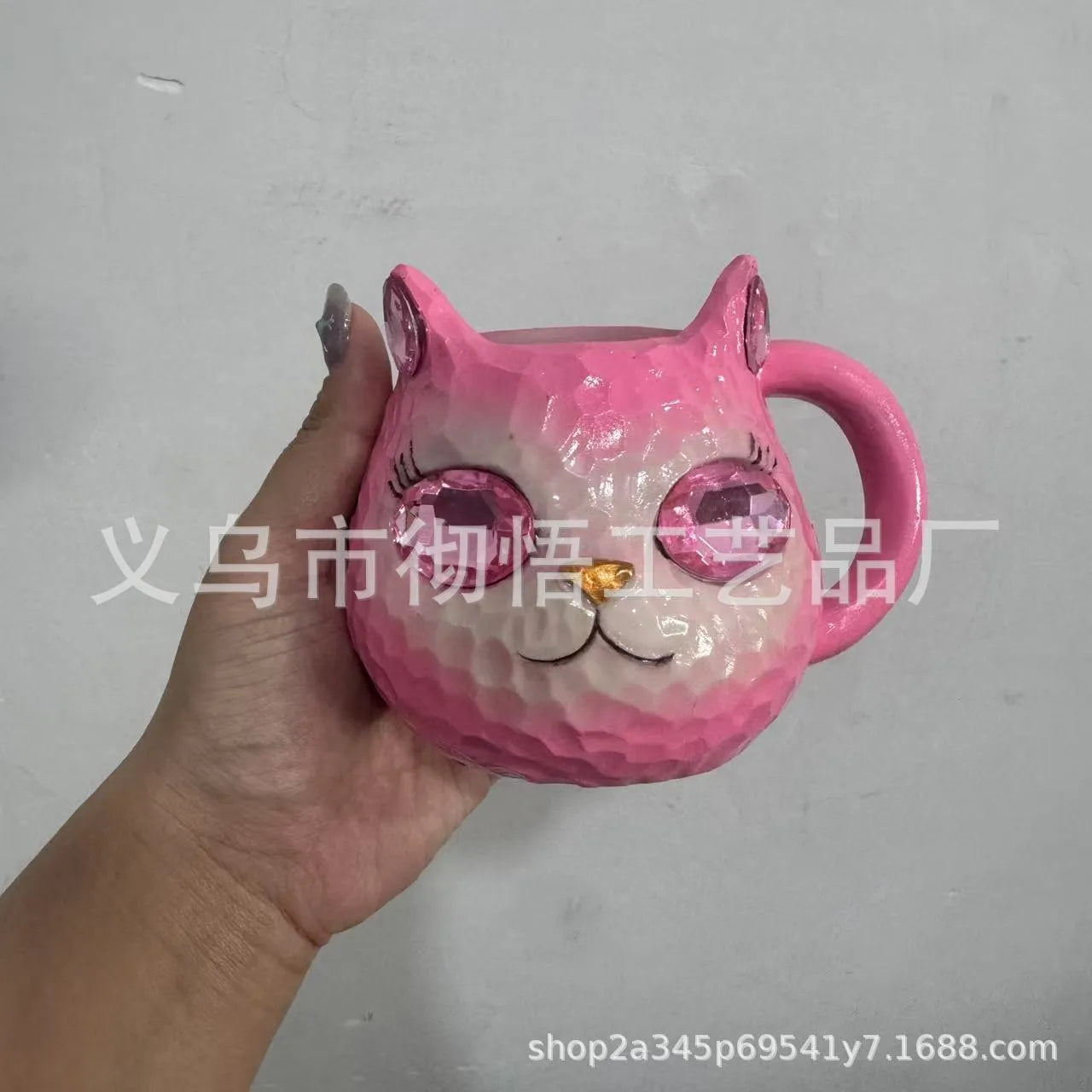 American style Crystal Earth resin cat cup ornament in purple, green, blue, or pink colour
