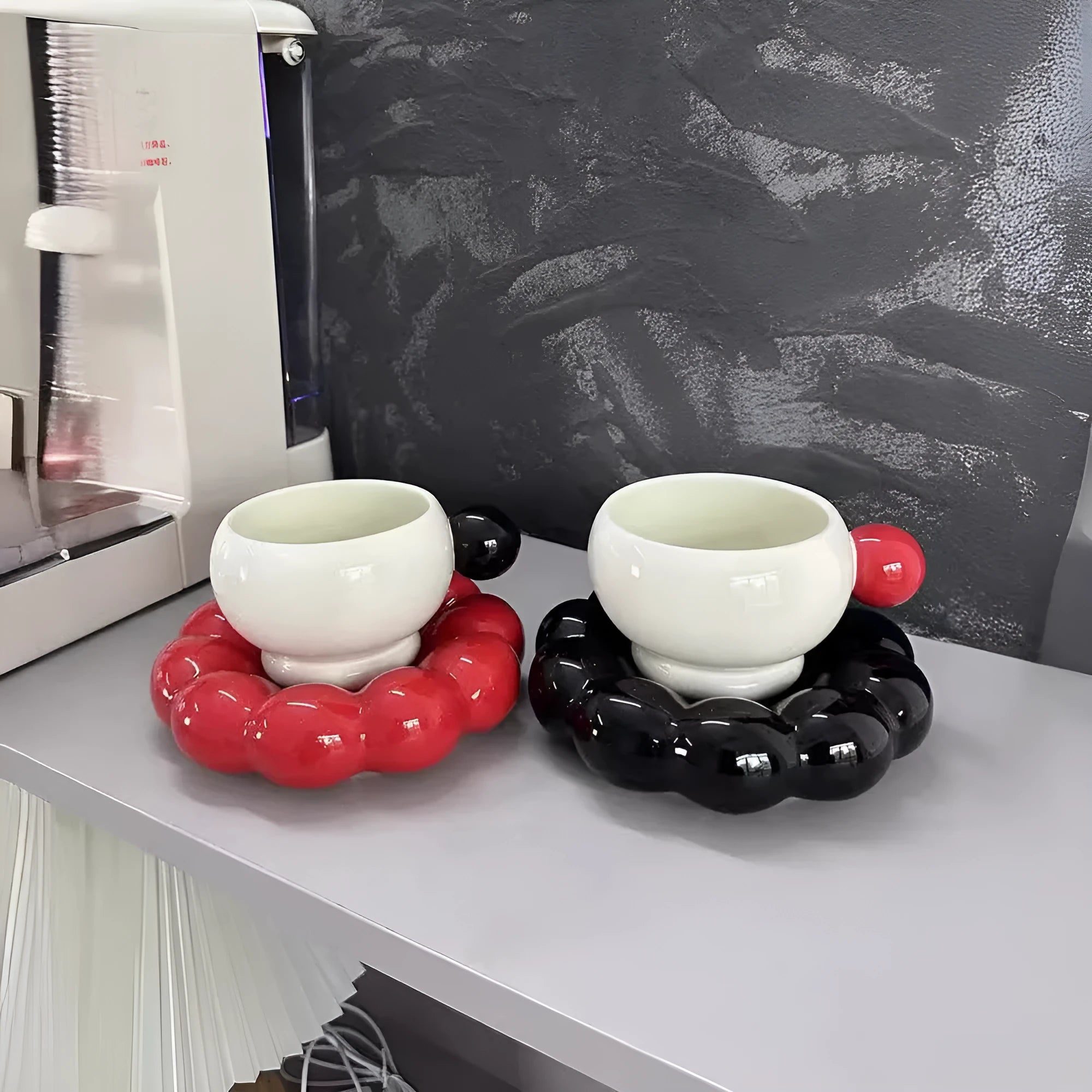 Nordic style ceramic coffee set with cup and dish in a solid colour, 250ml capacity.