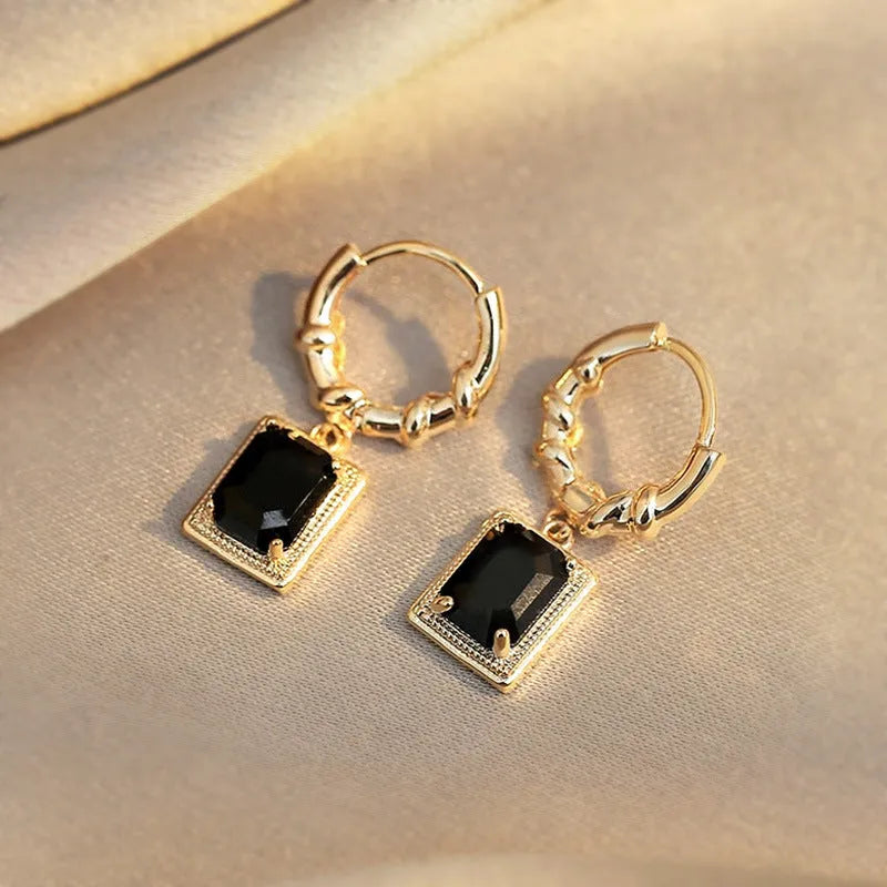 Geometric black zircon copper earrings with quadrilateral design in E2506 black colour