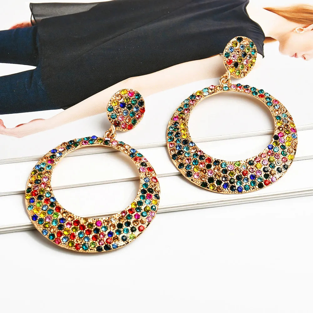 Cartoon style alloy earrings with colour diamond-shaped pendants in European American fashion