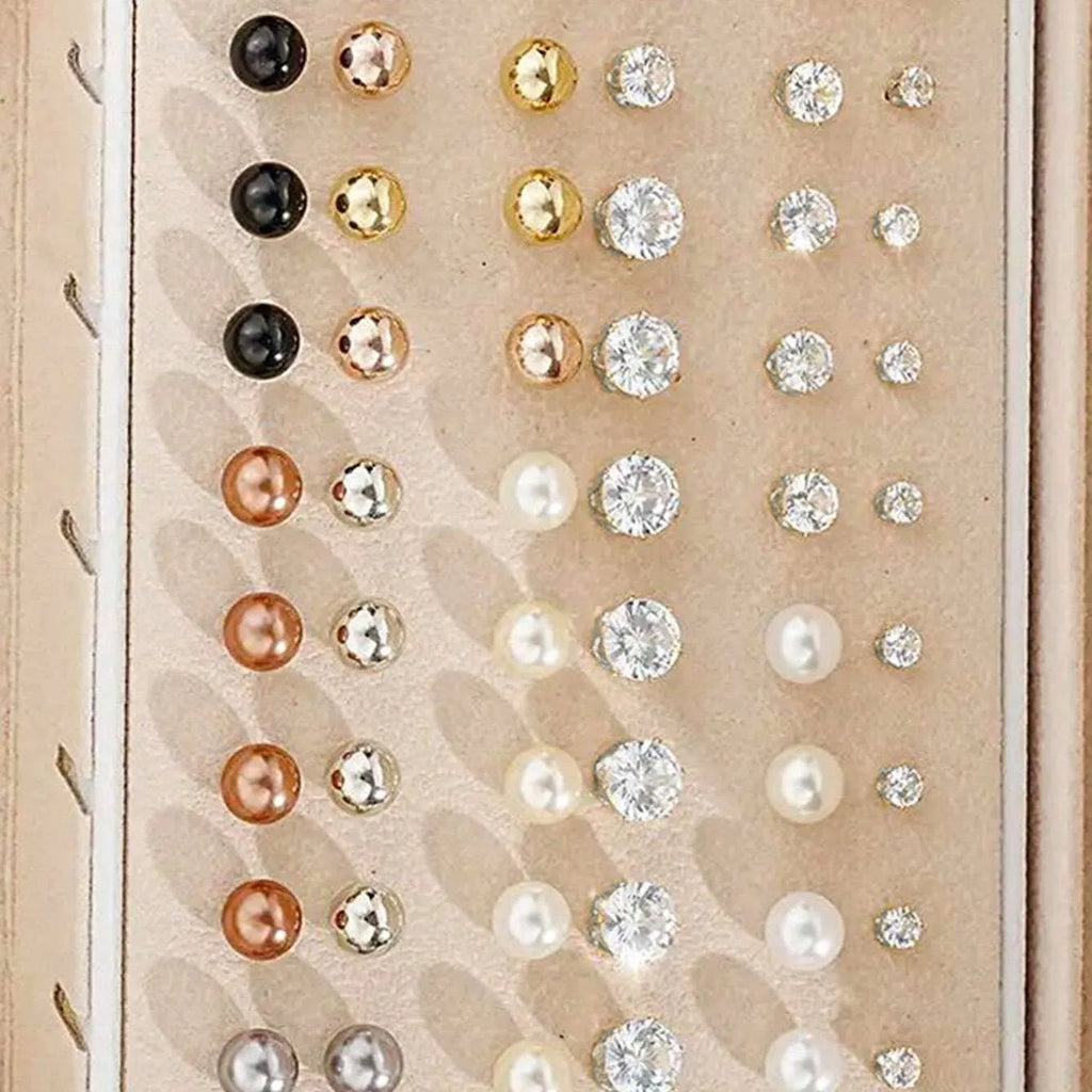 108-piece geometric pearl earring combination set in gold and yellow electroplated alloy