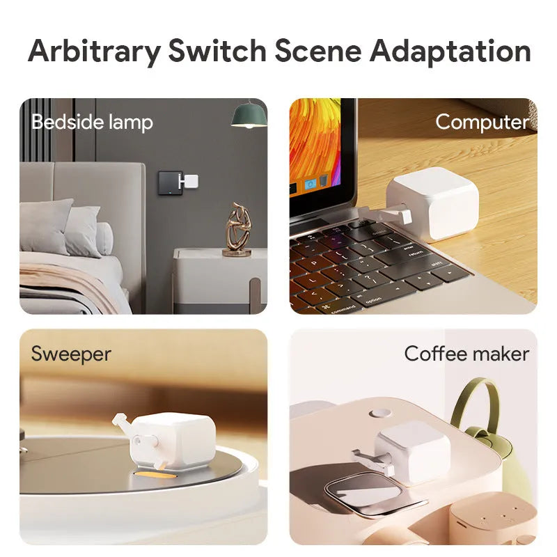 Small white Bluetooth rocker arm remote control on a surface, showing its compact size.