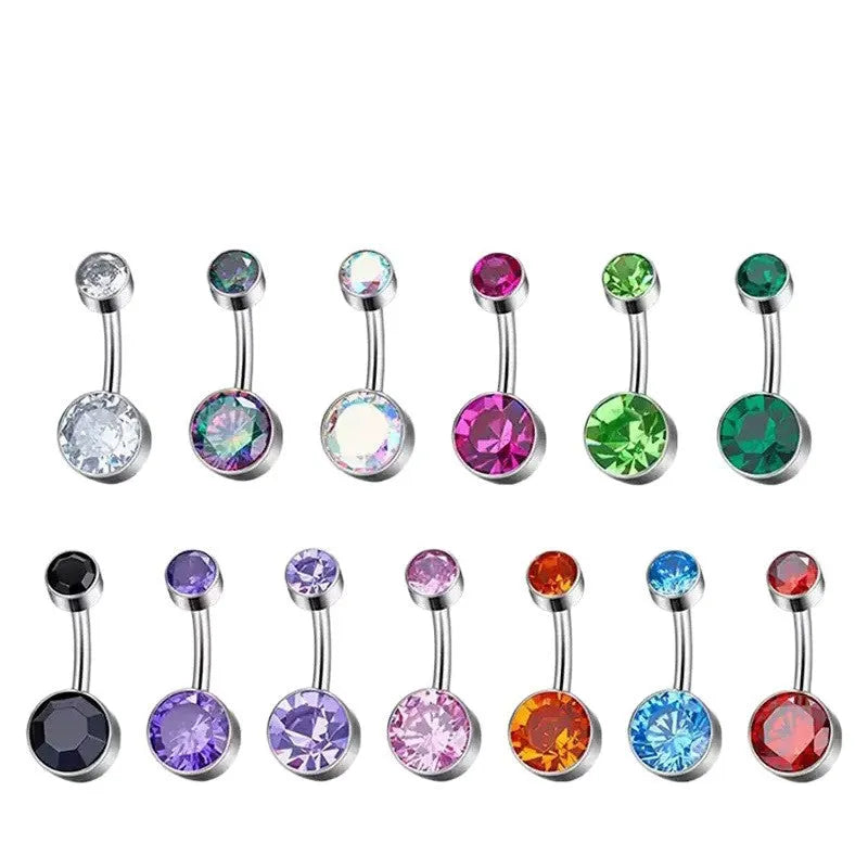 Titanium alloy double-headed zircon navel stud with internal threading in multiple colours