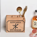 Wooden kitchen storage box with grid compartments for knives forks chopsticks