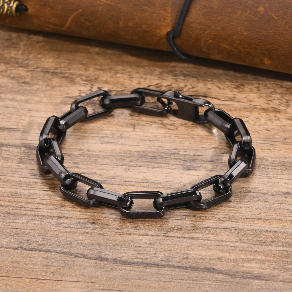 Men's stainless steel square chain bracelet in titanium steel with simple design