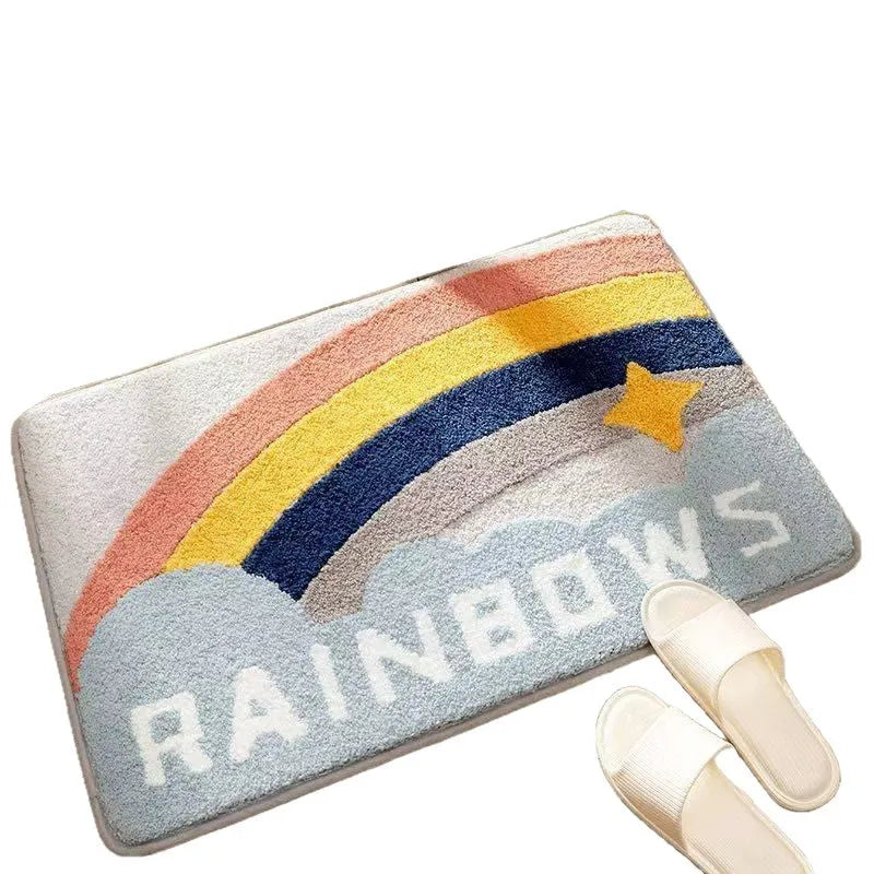 Sky sea rainbow pattern cashmere carpet floor mat with plastic dirt-resistant bottom in square shape