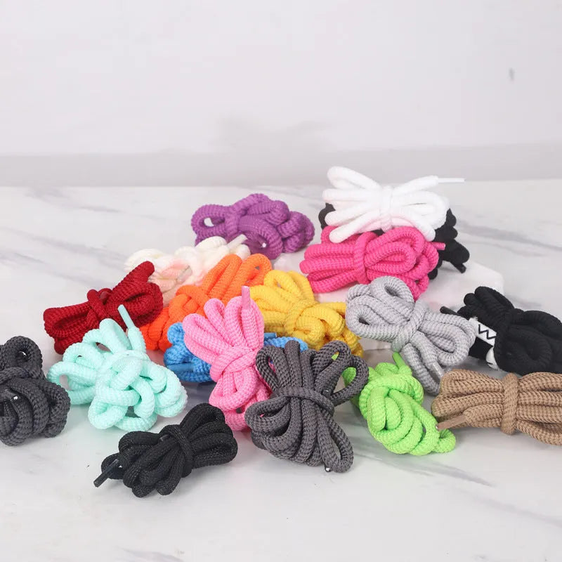 Oval shoelace rope in multiple colours showing length options from 120cm to 160cm for sneaker replacement