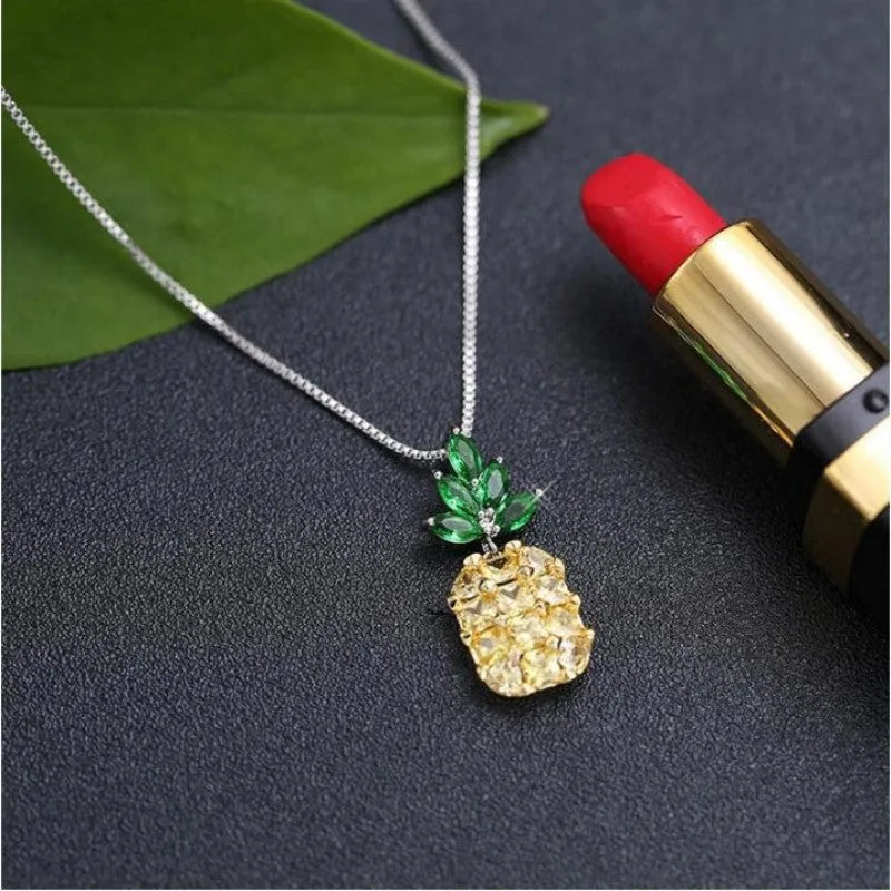 Geometric pineapple charm necklace in silver tone with Korean fashion styling
