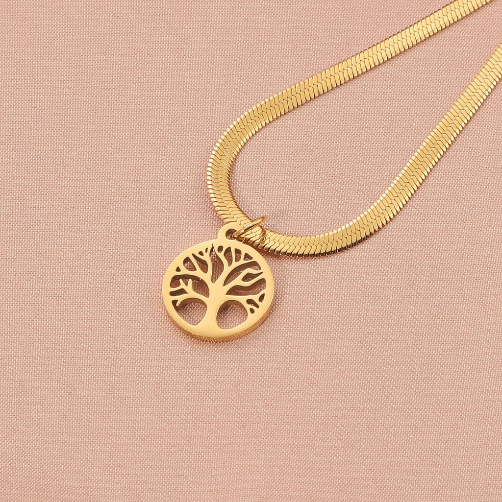 Stainless steel lucky tree clavicle chain necklace with titanium steel pendant on snake bones chain
