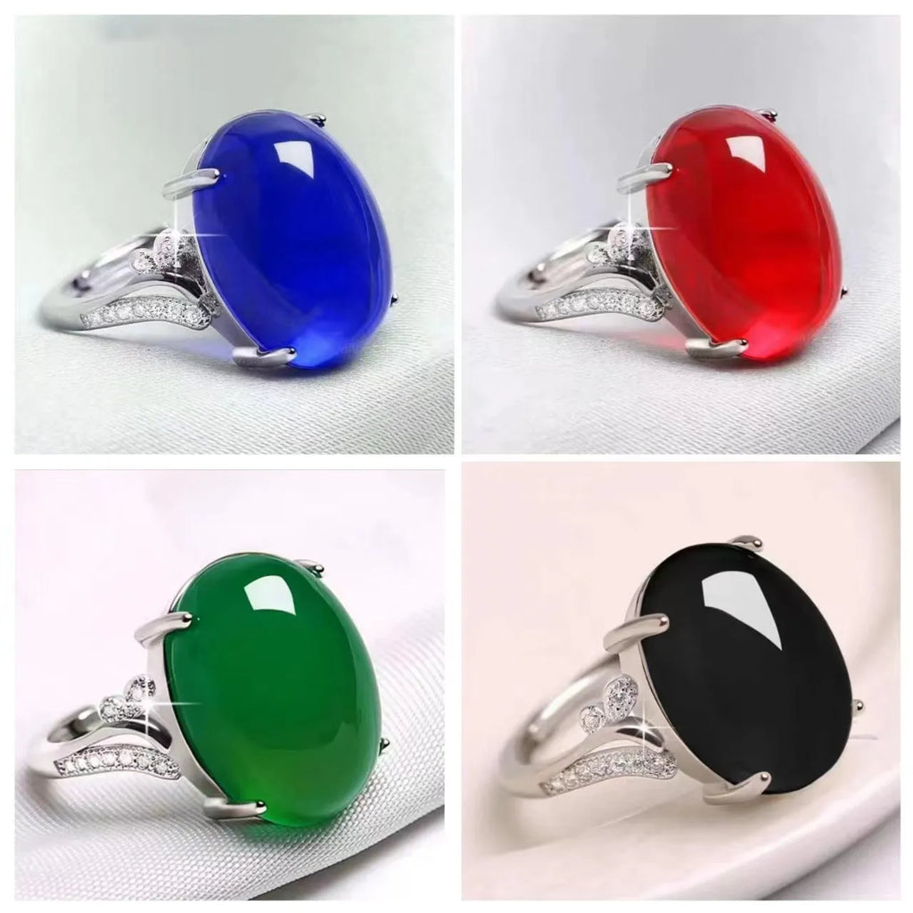 Adjustable natural sapphire ring with geometric ethnic design in five colour options
