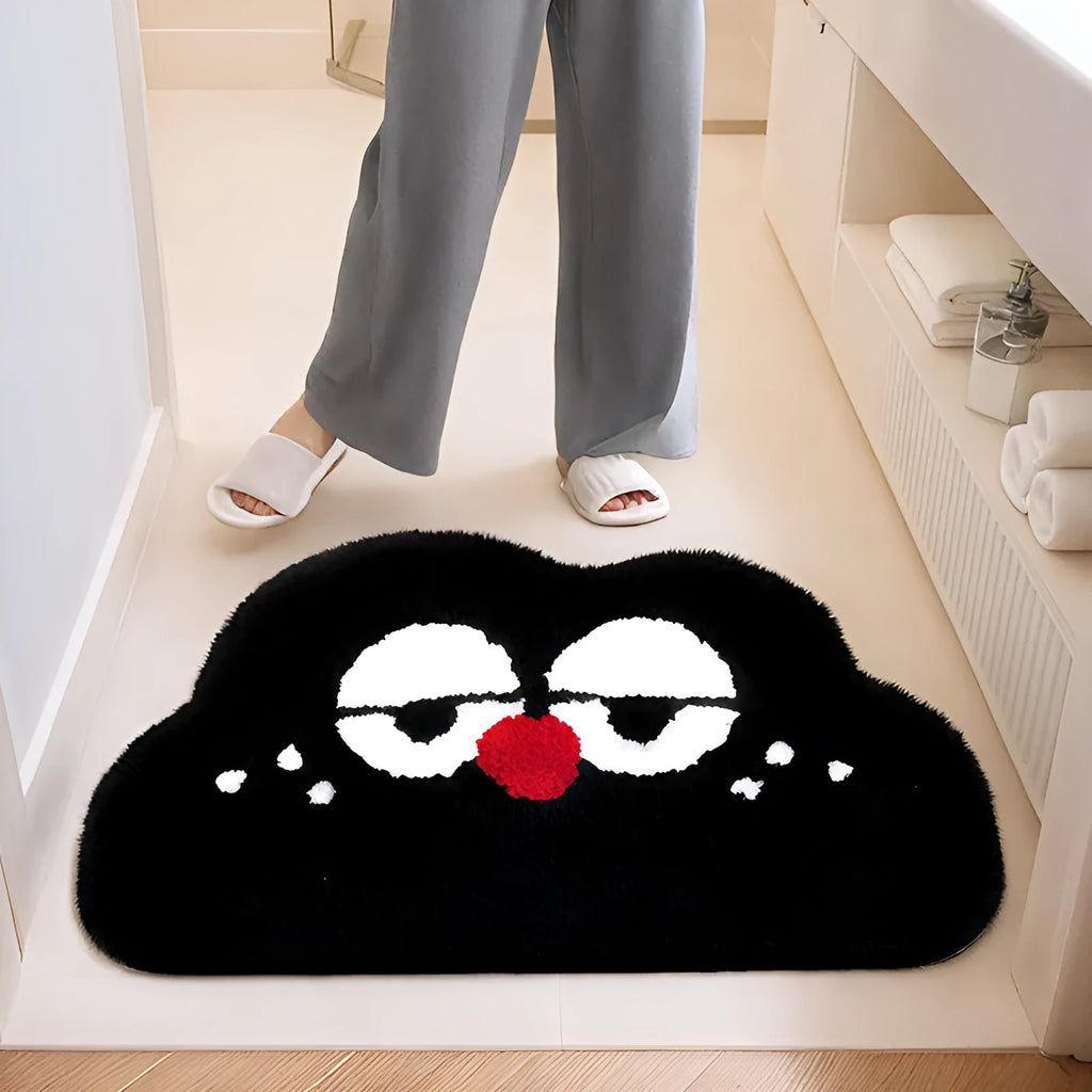 Cartoon big eye clouds pattern on a soft, coloured polyester fibre bathroom mat.