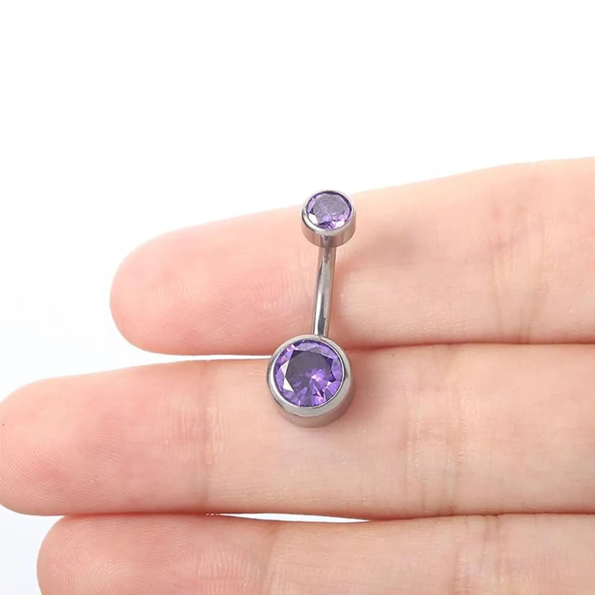 Titanium alloy double-headed zircon navel stud with internal threading in multiple colours
