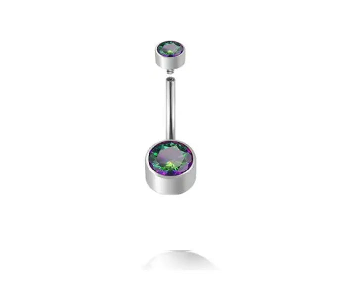 Titanium alloy double-headed zircon navel stud with internal threading in multiple colours