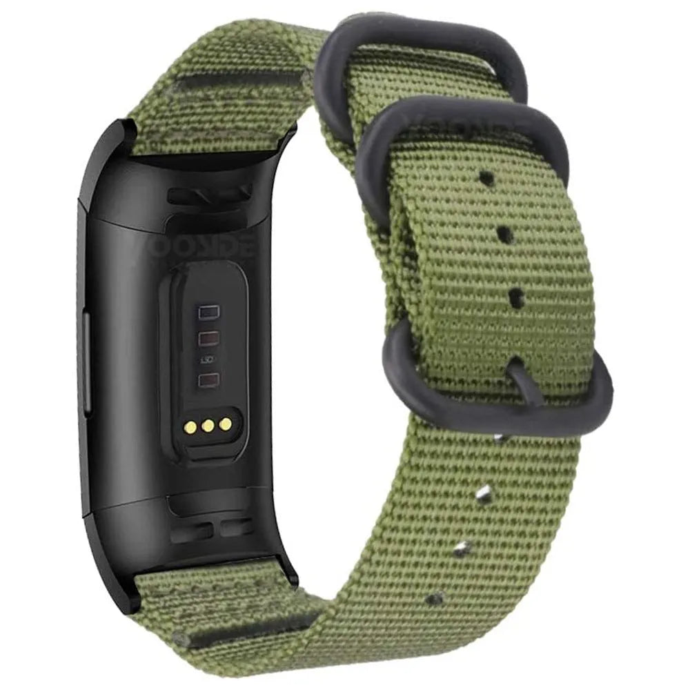 Army Green woven nylon three-ring buckle replacement strap for Fitbit Charge fitness tracker