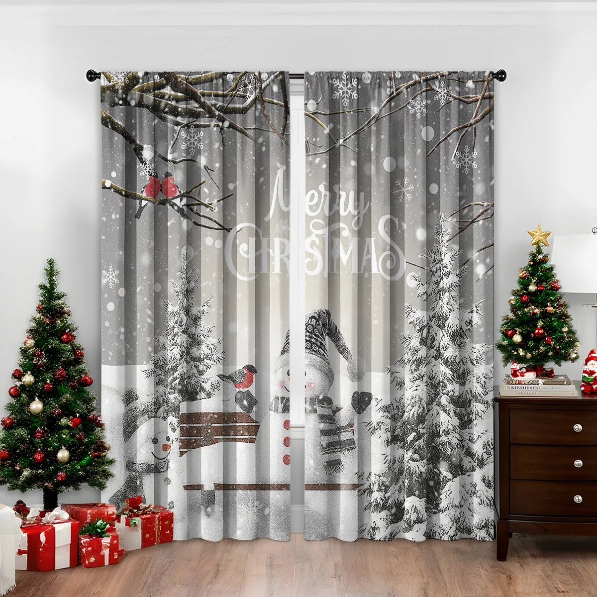 3D digitally printed Christmas curtains with modern pattern in polyester fabric