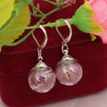 Transparent glass ball earrings with dandelion seed crystal decoration and French hooks