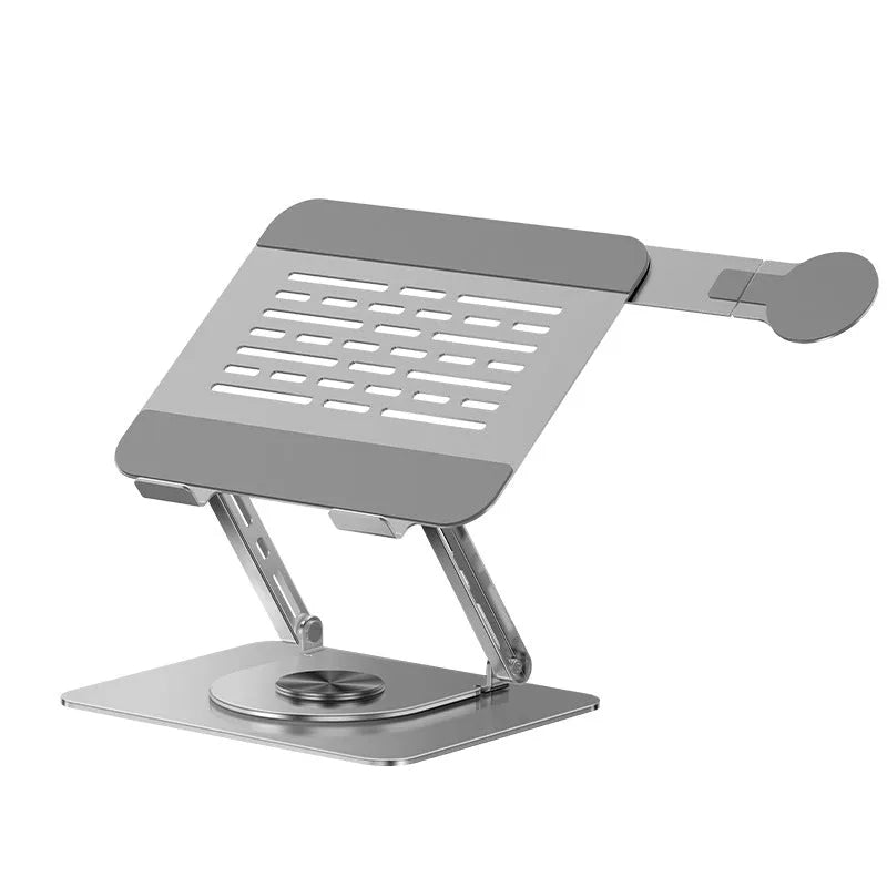 Silver carbon steel laptop stand with rotating magnetic phone holder for 17-inch laptops