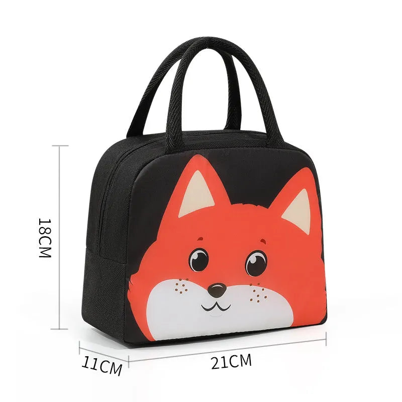 Children's insulated lunch box bag with thick aluminium foil insulation in cartoon animal designs