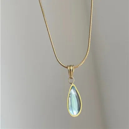 Water drop necklace with snake bones chain and mixed gem pendant in blue or green