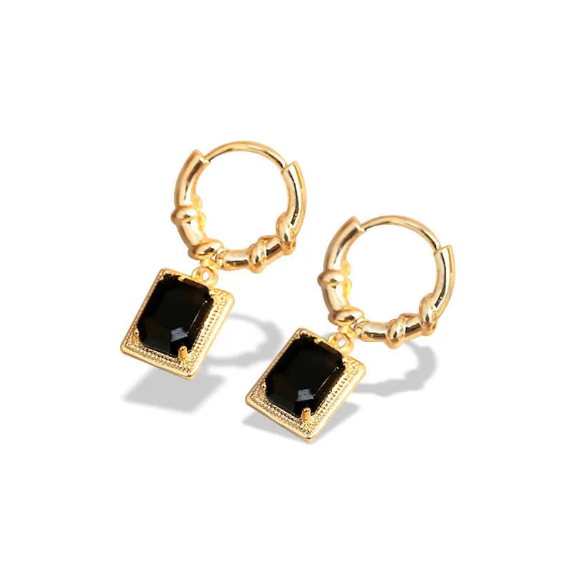 Geometric black zircon copper earrings with quadrilateral design in E2506 black colour