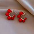 Red bell-shaped alloy earrings with hook fastener for women